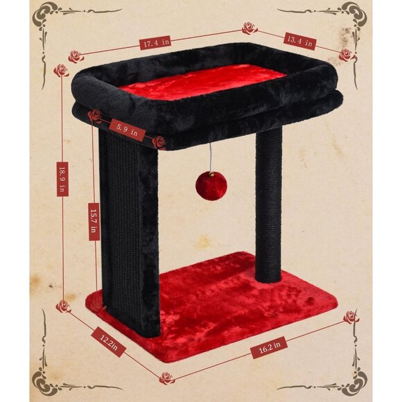 New Small Gothic Cat Tree with Scratching Post, Perch & Dangling Balls for Cats - Picture 2 of 8